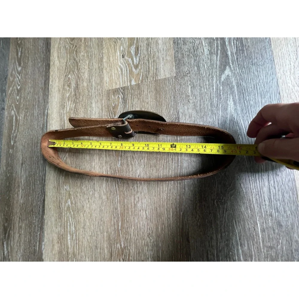 Unbranded Tooled Leather Belt Unisex 32-36 Brown Floral Western Tiger Eye Buckle